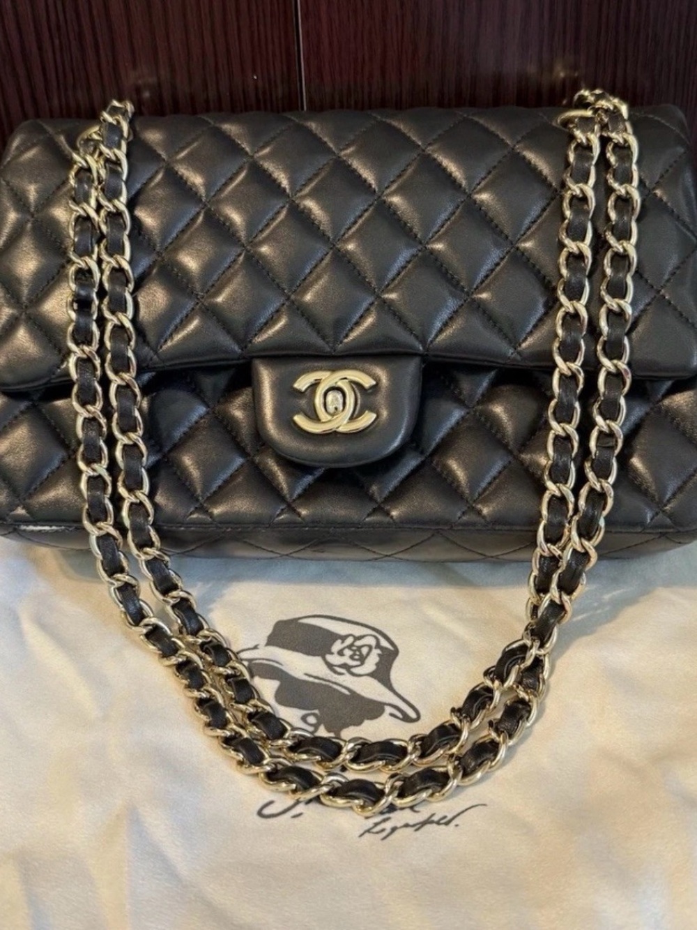 Classic Quilted Double Flap Shoulder Bag in Black
